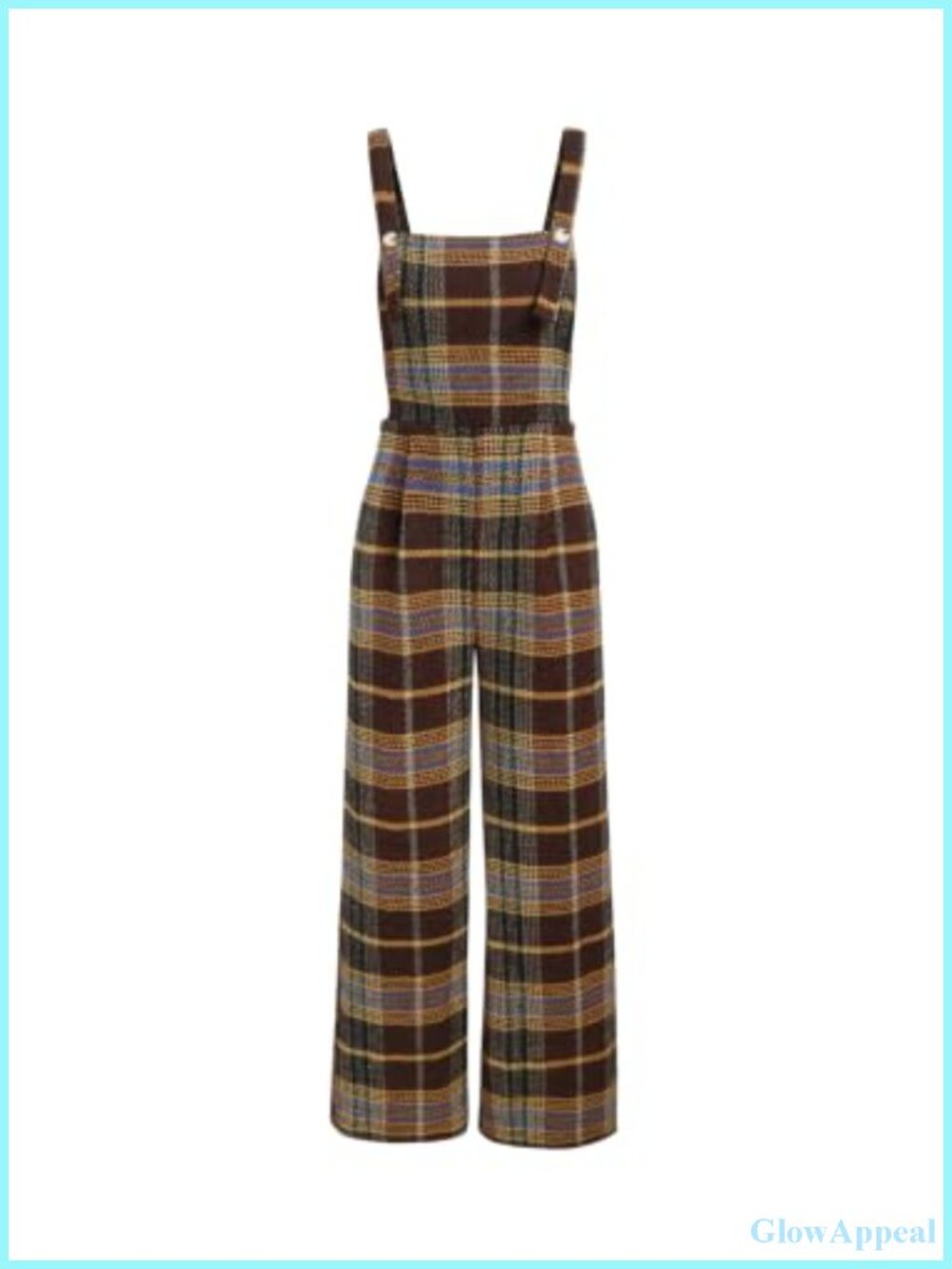 Women's Plaid Button Front Wide Leg Jumpsuit Sleeveless